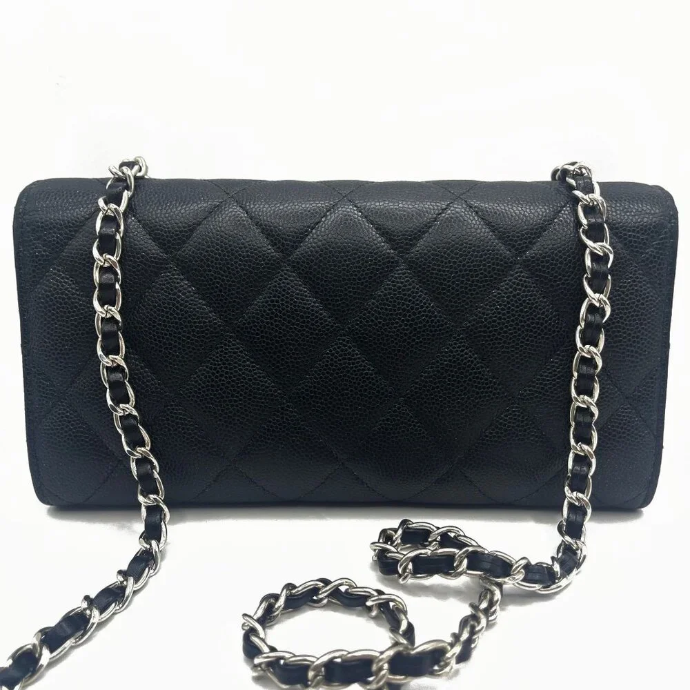 Authentic CHANEL CC Classic Caviar Flap Wallet Chain Shoulder Crossbody Black - Picture 4 of 16